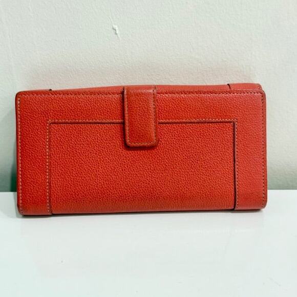 MCM Pebbled Leather Large Flap Clutch Wallet with Silver Accents Orange - Picture 2 of 4